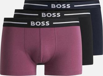 HUGO BOSS Mens BOSS 3-Pack Stretch-cotton Trunks with Logo Waistbands, Black/Navy/Purple - Red - Size: 38/39/32