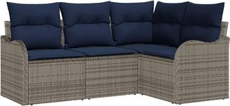 vidaXL Vidaxl Conjunto De Sof&aacute; De Jard&iacute;n Gris Rat&aacute;n Sint&eacute;tico