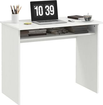HOMCOM Homcom - Computer Desk Writing Table Study Workstation Storage White