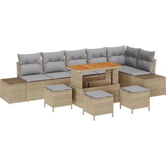 vidaXL Garden Sofa Set with Cushion 10 pcs Beige Poly rattan Vidaxl