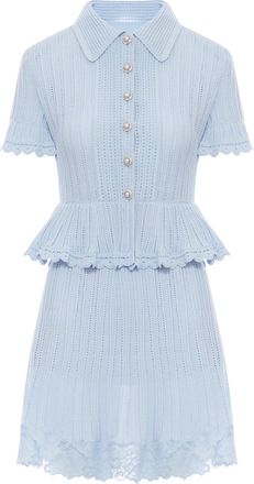 Self Portrait BLUE POINTELLE PEPLUM KNIT MINI DRESS - Self-portrait - Woman