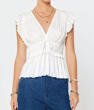 Current Air V-Neck Pleated Top In White