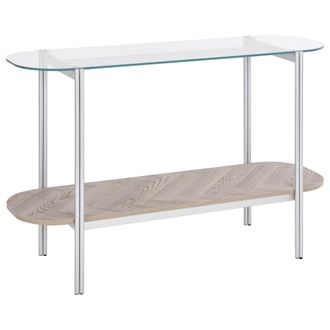 Beliani Beliani - Mesa Consola Moderna Tablero De Vidrio Templado Estructura De Metal 1 Estante Madera Clara Plateado Lovell