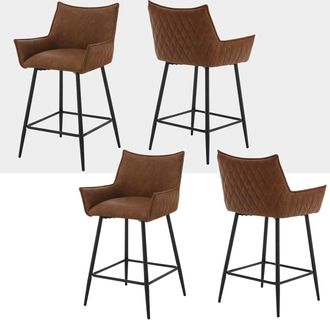 Woltu 4x Taburetes De Bar Modernos En Pu Con Asiento Acolchado Suave Reposabrazos Respaldo Y Base De Reposapi&eacute;s De Metal Para Comedor Cocina Marrone - Woltu