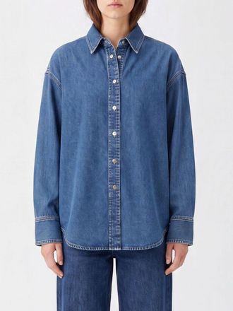 Haikure Camicia in denim di cotone relaxed fit con spalle cadute e cuciture a contrasto