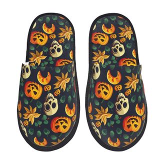 Generic Slippers For Women Halloween Skull Print Furry Slippers Soft Winter MenS Warm Slip On Slipper, For Hotel, Travel, Indoor Outdoor, M