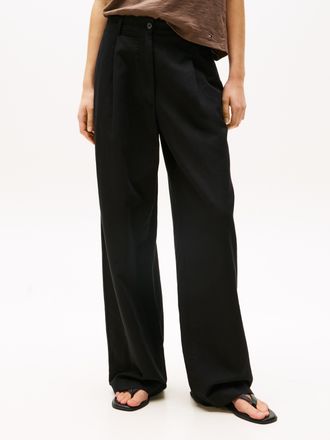 Tommy Hilfiger Webhose TOMMY HILFIGER TENCEL LINEN WIDE LEG PANT, Damen, Gr. 44, N-Gr, schwarz, Web, Obermaterial: 53% Baumwolle, 24% Leinen, 23% Lyocell, unifarben,