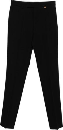 Versace Zwarte Wollen Broek Gouden Knoop - Heren - Slim Fit Broeken - Zwart - 3XL - Wol - Broeken