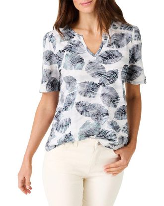 Nic+Zoe Nic+Zoe Falling Palms Split Neck T-Shirt