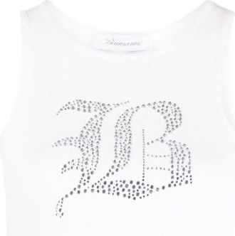 Blumarine White Logo Ribbed Cotton Tank Top