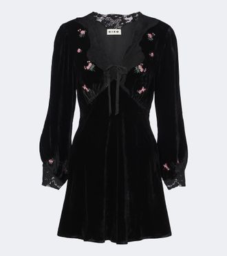 Rixo Carolina lace-trimmed velvet minidress
