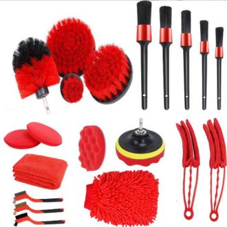 OEM Juego De 21 Cepillos Rojos Para La Limpieza De Autom&oacute;viles, Ideales Para El Detallado De Veh&iacute;culos