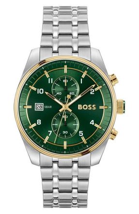 BOSS Skytraveller Chronograph Bracelet Watch, 44mm in Green at Nordstrom