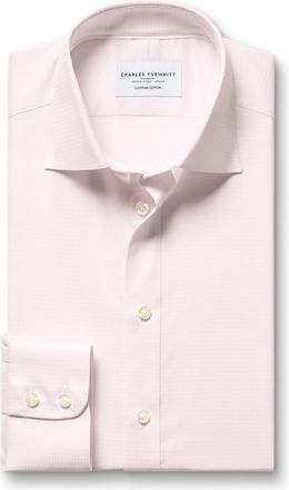 CHARLES TYRWHITT Luxury Texture Cotton Formal Shirt - Light Pink Single Cuff Size 15.5/33 by Charles Tyrwhitt