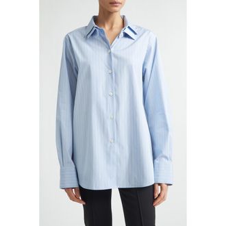 R&oacute;he Double Collar Stripe Shirt in Blue Stripe at Nordstrom, Size 12 Us