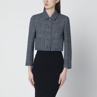 Gucci Giacca cropped con trama bianca/nera in lana
