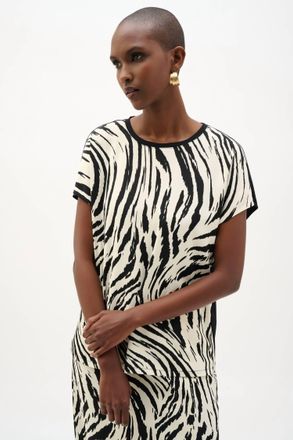 Joseph Ribkoff Animal Print Pullover Top With Jewel Embellishment In Beige/black