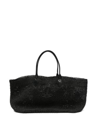 Vivienne Westwood Spacious Black Woven Tote Bag with Embossed Logo