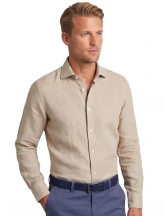 Seidensticker Linnen overhemd beige Seidensticker Slim Fit effen