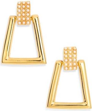 Kenneth Jay Lane Faux Pearl Geometric Doorknocker Drop Earrings in Gold at Nordstrom Rack