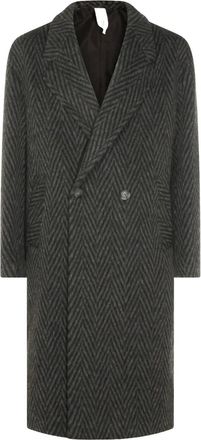 Hevò Cappotto doppiopetto con motivo a spina di pesce - Grigio