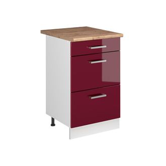 Vicco Mueble Bajo De Cocina R-line, Rojo De Alto Brillo/blanco, 50 Cm Encimera Roble Dorado, Vicco