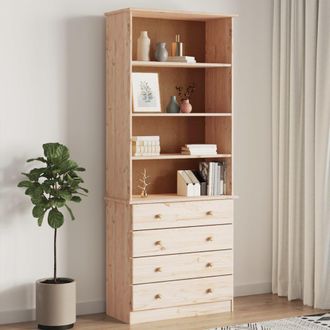 Berkfield Home Bookcase with Drawers ALTA 77x35x186.5 cm Solid Wood Pine in Brown