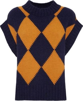 La DoubleJ Argyle Gilet - Boucl? Wol Breigoed - Dames - Ronde hals truien - Veelkleurig - XL - Wol - Truien & Vesten