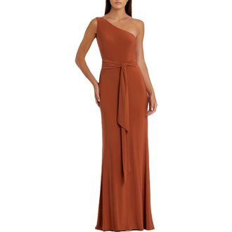 Mac Duggal Jersey One Shoulder Belted Trumpet Gown in Brick at Nordstrom, Size 12