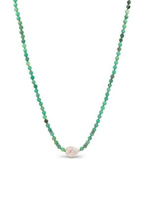 Sheryl Lowe Chrysoprase Bead Necklace with Baroque Pearl and Diamond Rondelles in Chrysoprase /Sterling Silver at Nordstrom, Size 18