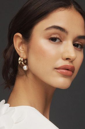 Nadri Farrah Pearl Drop Double Hoop Earrings
