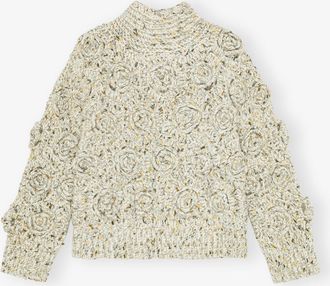 Ganni Mixed Ivory Flower Crochet Sweater