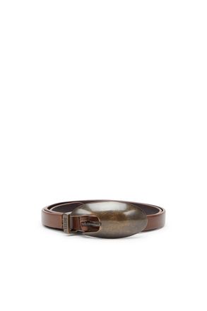 Diesel 1.5cm slim leather belt with sculptural buckle - Belts - Woman - Brown