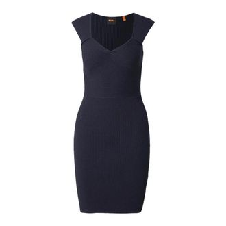 HUGO BOSS Foberts Ribbed Knit Dress - Dames - Korte kleedjes - Blauw - L - Polyester - Kleedjes