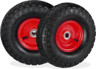 Relaxdays 8 Ruedas Carretilla 4.1/3.5-4, Neum&aacute;ticos De Recambio, Eje De 16mm, Hasta 136 Kg, 260 X 85mm, Negro/rojo