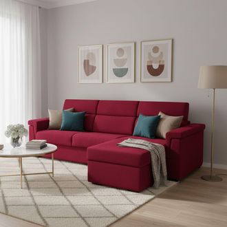 Dmora Sof&aacute; Cama Con Chaise Longue Ganzaria, Desenfundable, Almacenaje Made In Italy, Hidr&oacute;fugo Multiposici&oacute;n, 285x160 Cm Rojo
