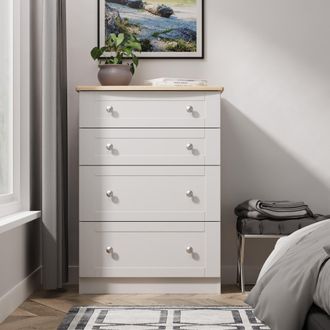 Welcome Furniture Tutbury Ready Assembled 4 Drawer Deep Chest in Grey Ash & Bardolino Oak - Welcome Furniture | TJ Hughes