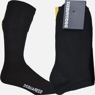 Dsquared2 Mens Vertical Logo Stripe Sports Socks, Black/yellow - Black/Black - Size: 10.5/11/10