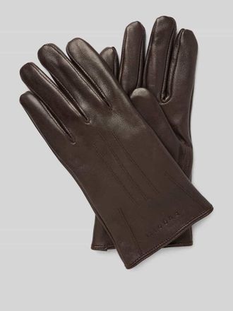 Bugatti Handschuhe mit Label-Detail in Dunkelbraun, Gr&ouml;&szlig;e L