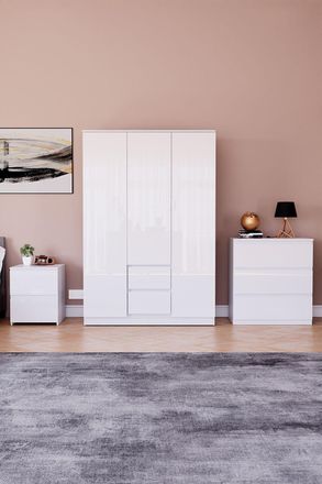 Home Discount Vida Designs Glinton 3Pc Bedroom Set(2Dr Bedside, 3Dr Chest, Wardrobe) in White