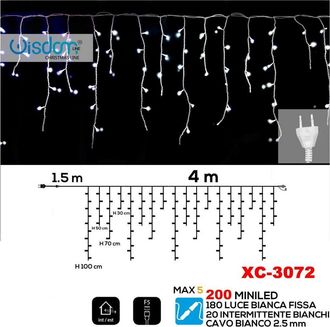 Trade Shop Trade Shop - Tenda Luminosa Natalizia 200led Luce Bianca Fissa + Bianca Intermittente Xc-3072