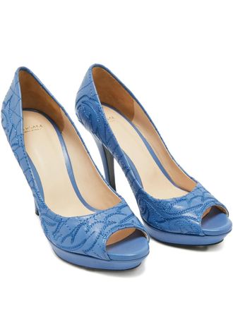 Versace embroidery peep-toe pumps 11.5 cm - Blue