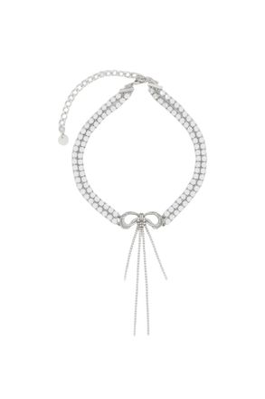 Self Portrait Silver Double Strand Bow Choker