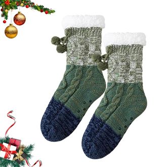 Generic Knitted Ultra-thick Slipper Home Socks,Tri-color Knit Slipper Socks Women, Womens Fluffy for Indoor, Lounge Wear ( d)
