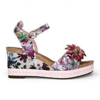 Laura Vita Facyo 75 Floral Leather Wedge Espadrille Sandals