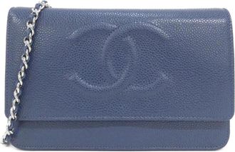 Chanel Navy Grained Calfskin Chain/Shoulder Wallet (Pre-Owned)
