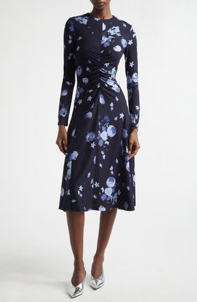 Erdem Floral Print Long Sleeve Ponte Knit Midi Dress in Dutch Flower Painting Midnight at Nordstrom, Size 14 Us