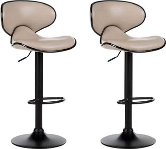 Beliani Conjunto De 2 Sillas De Bar Modernos De Altura Regulable Sin Reposabrazos Tapizado Piel Sint&eacute;tica Beige Claro Conway Ii