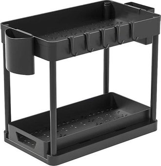 OEM Estanter&iacute;a, 2 Niveles, 39,5 &times; 21,5 &times; 26 Cm, Extensible, Estanter&iacute;a, Encimeras Y Lavaderos, Estanter&iacute;a Multifuncional, Color Negro