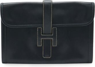Herm&egrave;s Dark Navy Navy Leather Clutch Bag (Pre-Owned)
